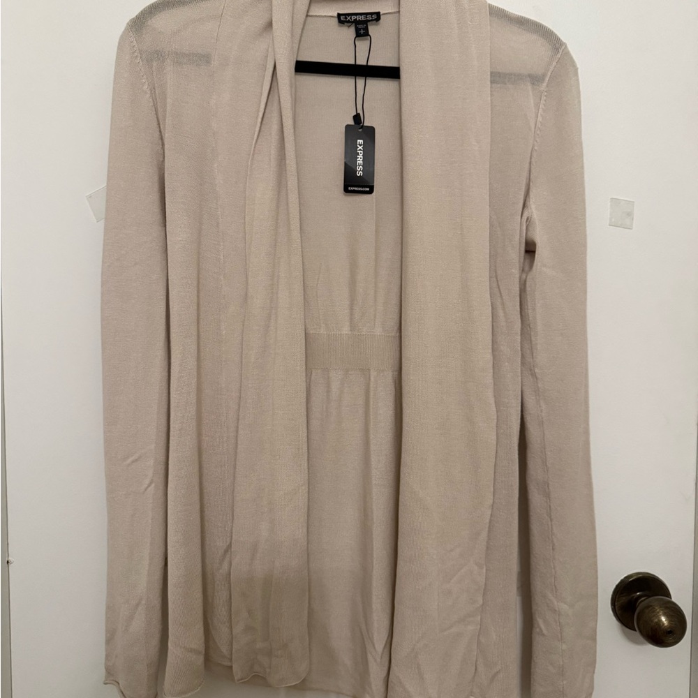 Express Beige Open-Front Cardigan